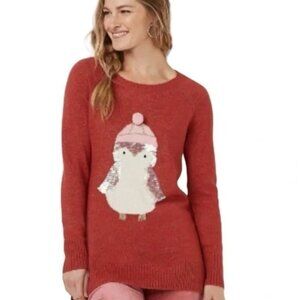 LC Lauren Conrad Sequin Penguin Shimmer Red Winter Tunic Sweater - XS
